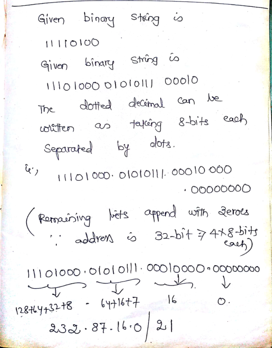 Given bina a Given binary Smig o The tted deciml Coe Sj OoOOOOOO Ramauning tmnh Serots addren3-bit 4*8-bits 1olooo.olololl 00olooo oooooo00