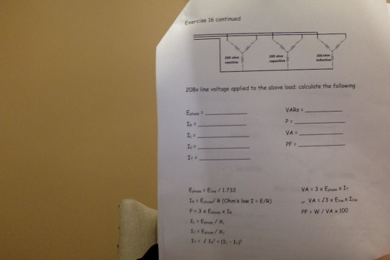 Exercise 16 continued 100 208v line voltage applied to the above load calculate the following Eyras VARS = PE VA: PF Ic- It E