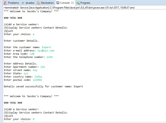 Problems Javadoc DeclarationConsoleProgress <terminated> Service [Java Application] C:\Program FilesUavare1.8.0_45 binavaw.ex