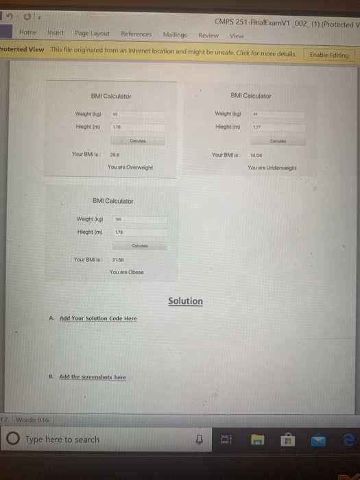 10 Home CMPS 251-FinalExamV1_002_ (1) (Protected Review View Insert Page Layout References Mailings rotected View This file o