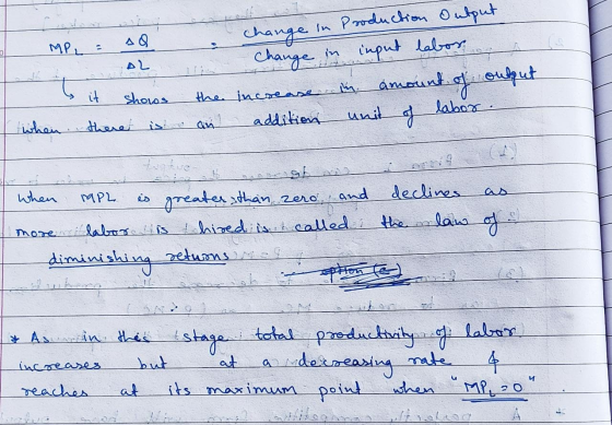 In Production Output MP.. As change change in input labore it shows the increase in amount of output when there is an additio