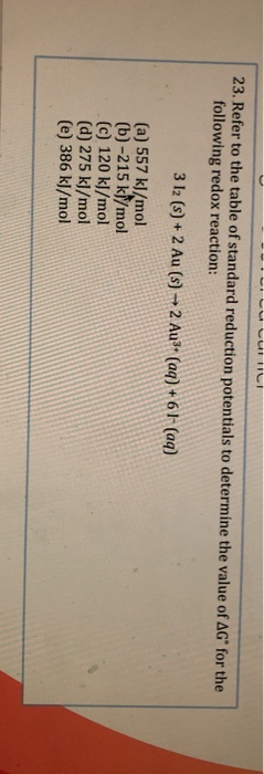 Luculli 23. Refer to the table of standard reduction potentials to determine the value of AGfor the following redox reaction: