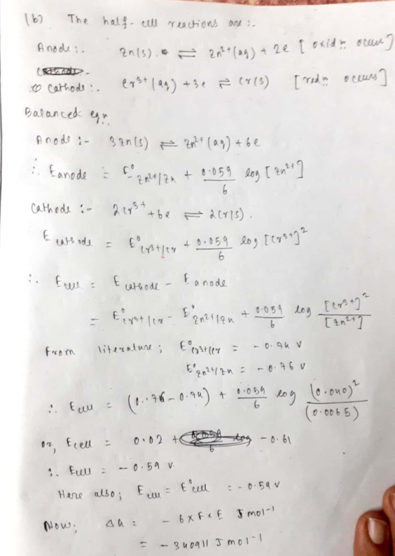 (6) The half-cell reactions are: Anode. 2015). Zn2+ (aq) + 2e (oxid dow) co Cathode : (83+ (aq) +36 Ž 08 (3) [redno occurs] B