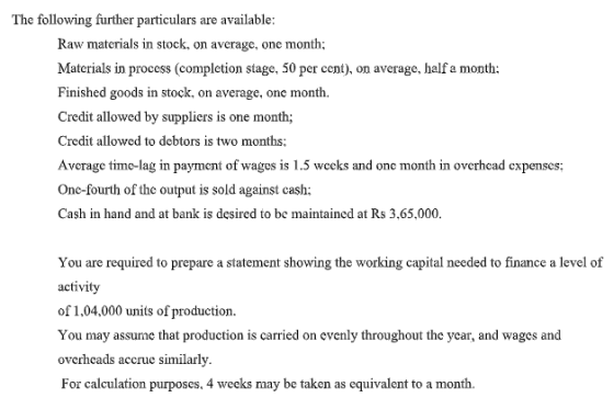 The following further particulars are available: Raw materials in stock, on average, one month; Materials in process (complet