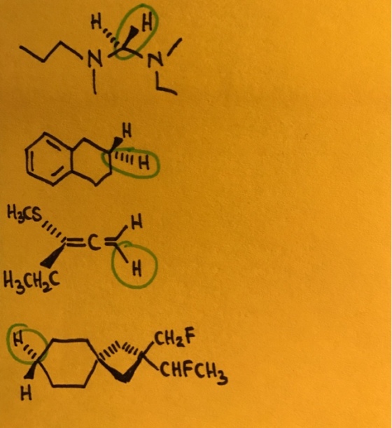 Identify the green circled hydrogens in each of th