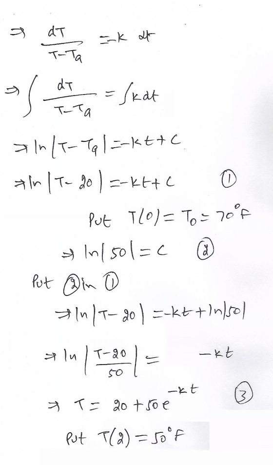dT T-Ta dT TTA a T-T t+C aInTo--kE Pot n 50= C MT-30-k +nso T20 n -kt -kt Tao +o e Pot Ta) F