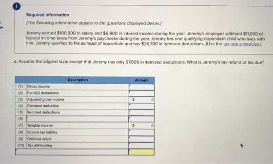 Required information [The following information applies to the questions displayed below.] Jeremy earned $100,900 in salary a
