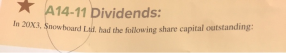 * A14-11 Dividends: In 20X3, Snowboard Ltd. had the follow board Ltd. had the following share capital outstanding: