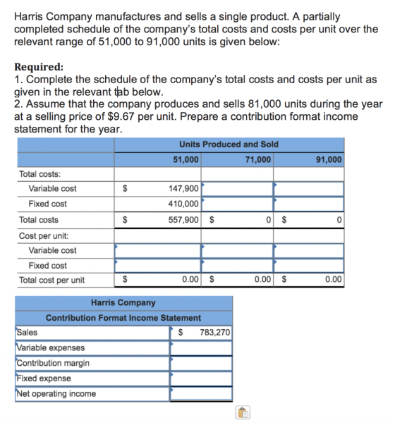 Harris Company Manufactures And Sells A Single Product A Partially harris-company-manufactures-and-sells-a-single-product-a-partially