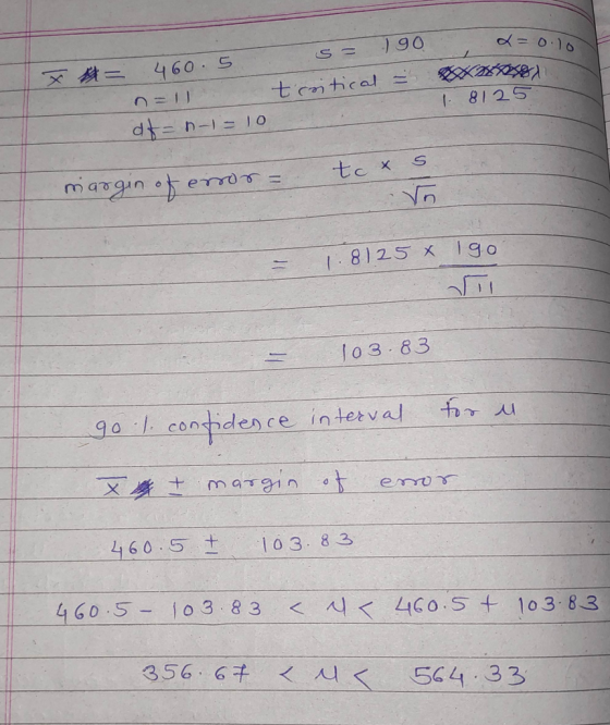1 812S o3 83 90-t- cons idence interval fir ,U 460.5-103-83 < 시 < 4co.5+ 103-83