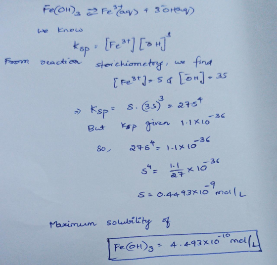 from Fe(OH)3 2 Festags & 30 Hag) we know kop - [Fe3+] [at] reaction stoichiometry, we find [Fe3tl, sa [on] - 35 » ksp = s. (3