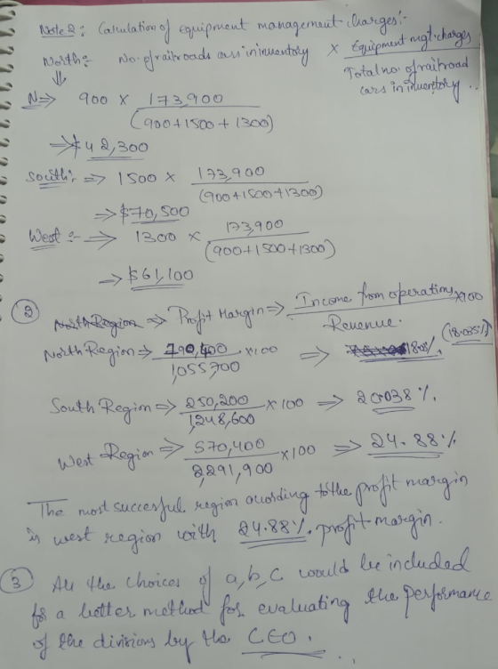 Note a: Calculation of equipment management charges! Northe No. of railroads ass ininuentory X Equipment rugl charges Total n