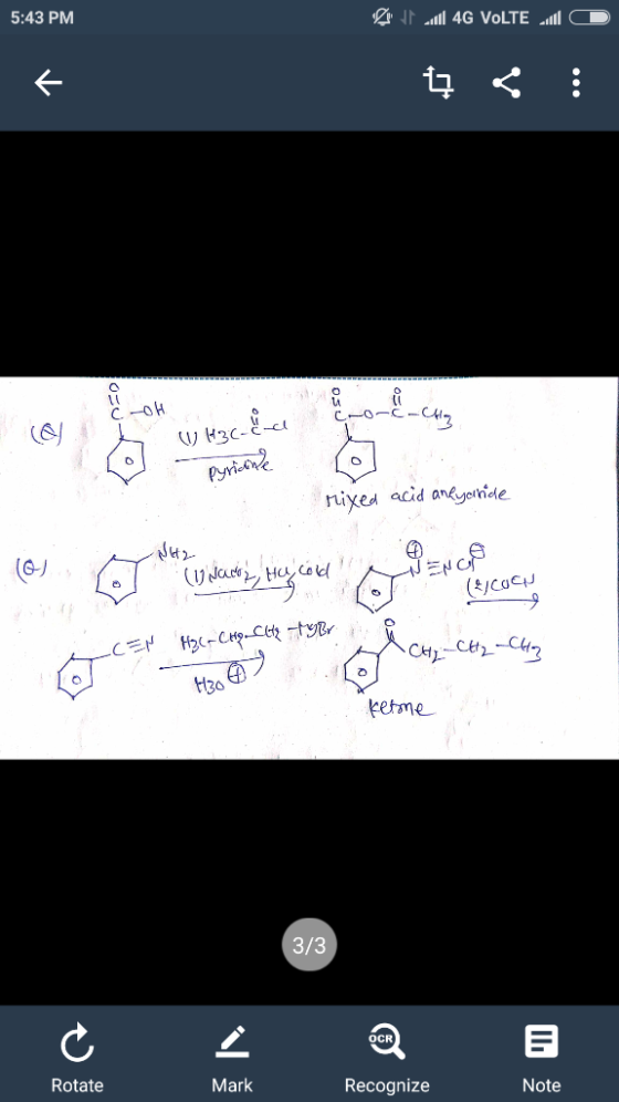 5:43 PM ا ل ال 4G VoLTE الا L t : 한애 Co -Ching ( V H30-24 l oc al mixed acid andyornide ketone 3/3 Mark Recognize Note