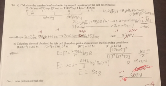 croHissit Song 14. a) Calculate the standard emf and write the overall equation for the cell described as: Croaq) Haq) + (aq