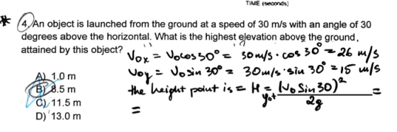 * TIME (sesones: (4. An object is launched from the ground at a speed of 30 m/s with an angle of 30 degrees above the horizon