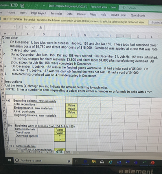 moSave OD 2 ExcelTemplateAssignment.Cho2 (1) · Protected View - Excel Search Home Insert Page Layout Formulas Data Review Vie