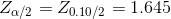 Z_{\alpha/2}=Z_{0.10/2}=1.645