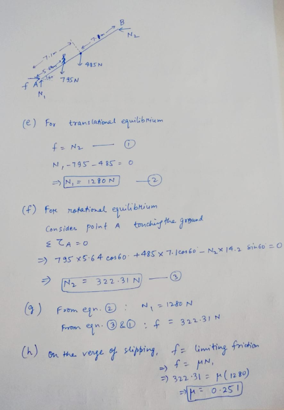 67SN (e) For trant lahonat equilbriu m 2 Consider Point A touch:ythe arguak てA =0 N322 31 N 3 chon P) ) 322 31 (12 8o) 가ㅡ 0.251