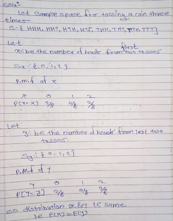 et Samole space げto a co1n thrree rimes Let be the number heads anas tosses Le-t Nbe he number d hecick Aoorn laso