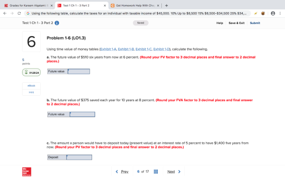 E Grades for Kareem Algatami: B x Test 1 Ch 1 - 3 Part 2 X C Get Homework Help With Cheç x + € → C G Using the following tabl