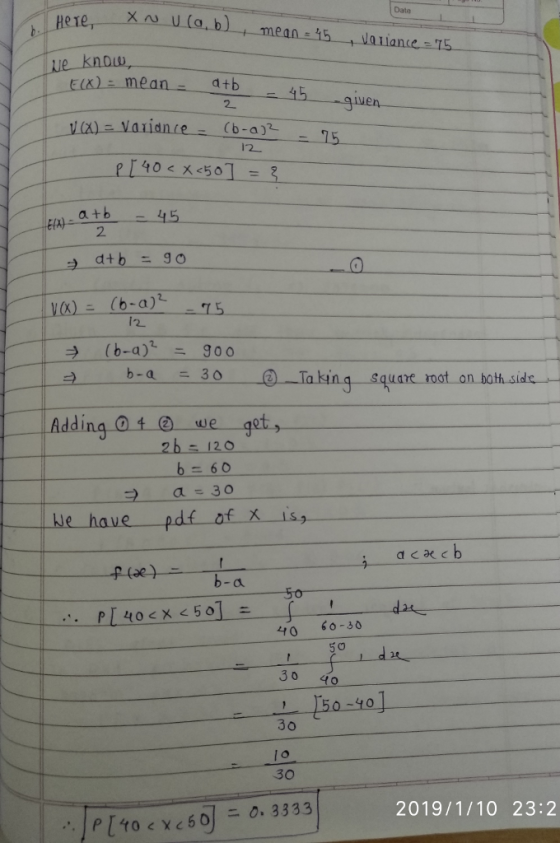 Date giuen Cb-a) 1140:-X-501: 3 2. (b-a)900 b-a 30 - a-laking. uare root on bath side Sq b= 60 le have b-a 40 60-30 30 40 150-40 30 30 2019/1/10 23:2
