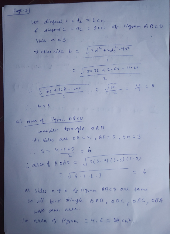 Page 1 bet f diagonal t = ds = 6cm diagonal 2 - da = 8cm of Ilgram A B C D side a=5 other side. b- Sadr + 2 d 2 402 3 2 x 36