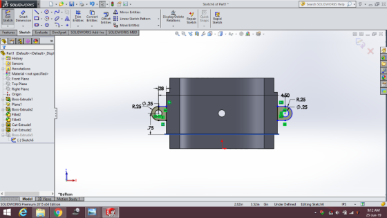 BS SOLIDWORKS Search SOLIDWORKS Help X Sketch6 of Part1 A Mirror Entities Ouick Evit Trim Conver Display/Delete Relations Sma