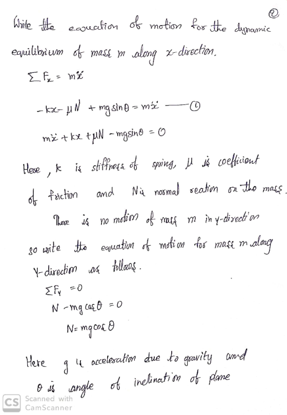 oVmotion Po te dnamic eauilibiem d mass m X-direction -k mg sinm m t kx pin, J (oefiriont k i stiffnots Heve Na nosmal seatie