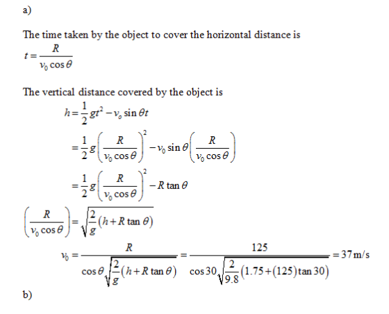 a) The time taken by the object to cover the horizontal distance is cos The vertical distance covered by the object is 2cos c