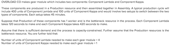 OVERLOAD CO makes gear module which includes two components: Component Lambda and Component Kappa. These components are produ