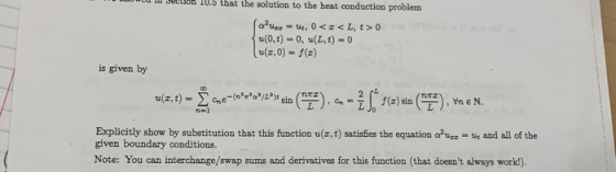 ** Lon u. that the solution to the heat conduction problem aug , 0<<L t > 0 u(0,t) - 0, u(L,t) = 0 (u(a,0) = f (3) is given b