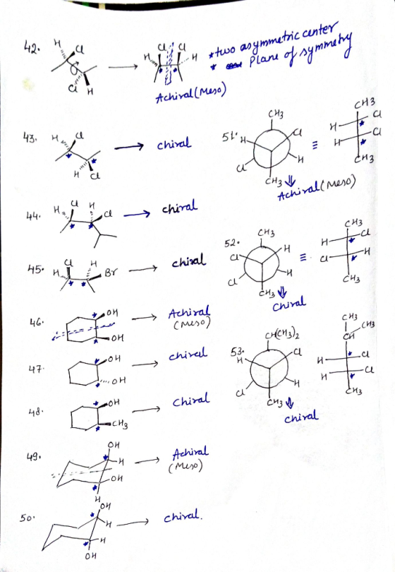 TLH *two asymmetric center de Plane of symmetry Achival (Meso) a n La chiral 5th * 2-3 CH₃ 4 Achiral (me n a chiral 52. CH3 C