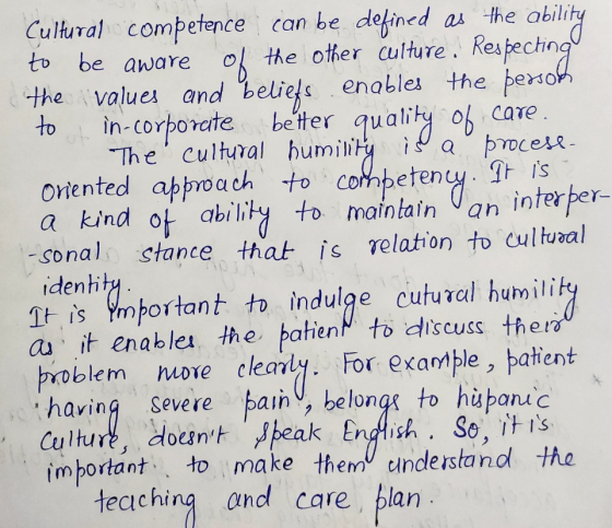 Cultural competence can be defined as the ability to be aware of the other culture. Respectingu the values and beliefs enable
