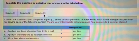 Complete this question by entering your answers in the tabs below. Required 1 Required 2 Required 3 Convert the total costs y