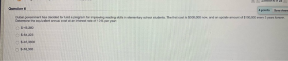 Weston 12 Question 6 4 points Save Answ Dubai government has decided to fund a program for improving reading Determine the eq