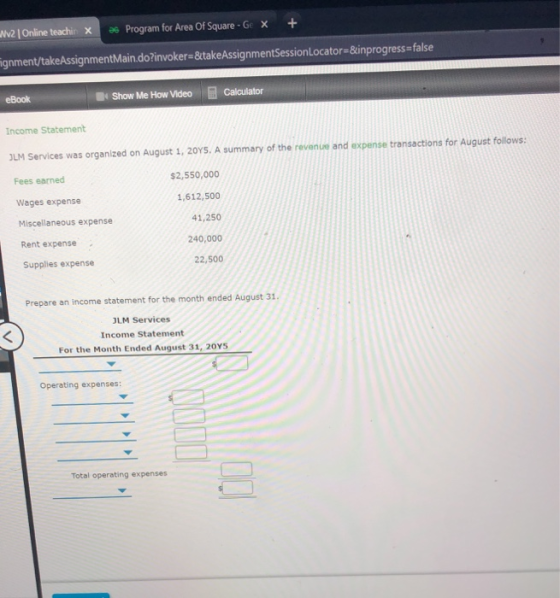 + WV2 Online teachir X 26 Program for Area Of Square - Ge X gnment/takeAssignmentMain.do?invoker=&takeAssignmentSessionLocato