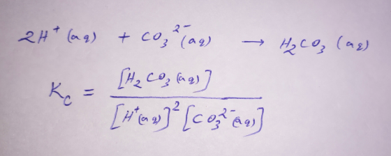 2H + (aq) + CO² (aq) → H₂CO3 (as) - [H₂ CO₂ (aq) ] [ en ] ² [colaas]