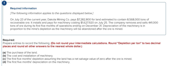 Required information (The following information applies to the questions displayed below.] On July 23 of the current year, Da