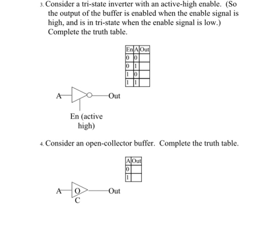 3. Consider a tri-state inverter with an active-high enable. (So the output of the buffer is enabled when the enable signal i
