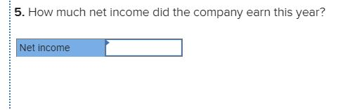 5. How much net income did the company earn this year? Net income
