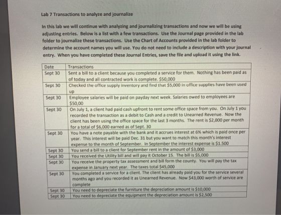 Lab 7 Transactions to analyze and journalize In this lab we will continue with analyzing and journalizing transactions and no