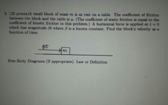 A small block of mass m is at rest on a table. The