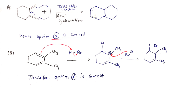 Diels Alder Beaction 14+21 Cyclo addition Hence, option @ is brrect. H BY Lichts (B) CH3 Ĥ Br By lach cha } There foe, option