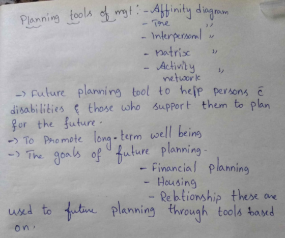 - The Planning tools of magt: - Affinity diagram - Interpersonal » - Matrix » - Activity network -) Future planning tool to h