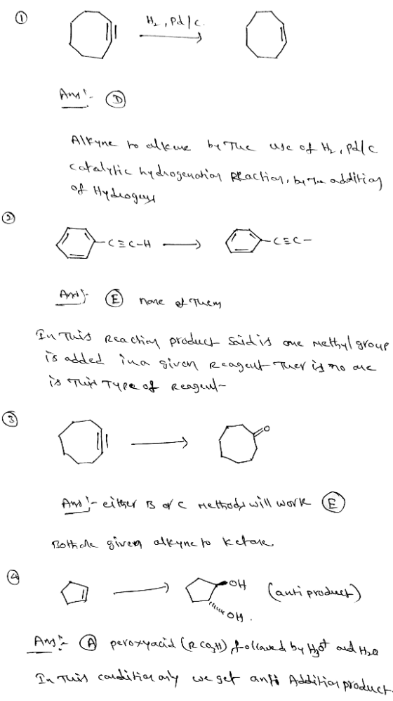 4₂ opdlc. And Alkyne to calkene by The use of hopdlc catalytic hydrogenation Reaction, by the addition of Hydrogen a peach -