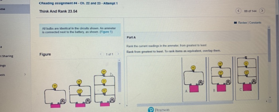 (Reading assignment 14 - Ch. 22 and 23 - Attempt 1 Think And Rank 23.54 ame 88 of 144 > Review Constants Al bulbs are identic