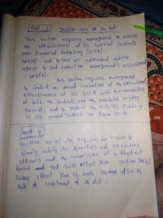 Section -olt Ths the eff ectiveness oRits ↑nternal Controlg over financial Refor ting CFR) hot Ca)- and ta have an indePendant audi tor attest ts and report on mana gem ents ass essime Secion reqoires mana gement to assess This Section reoires management to Cendud an annual e va luation ol th oPeration effectiveness its т.cFR ceith docomentation op bolth tte Controls and tho man da ted testing there ot, and ts xefort the teults public in is annval Ste Pert on Form lo -K geciton 306 (a) algot e uires an issue rto timely noti4 its directors ard ez e cotive officerS andte CommisSion of a blackoot Perind and. that Could affect then Section 3a) tole) effect Tan 26, 2003, l8odayi after tie dat d tnactment He Act