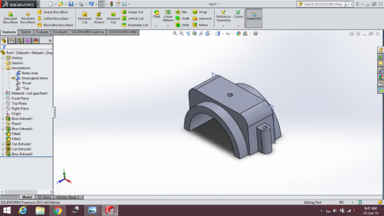 S SOLIDWORKS Search SOLIDWORKS Help ?- X Part1 n Rib Wrap Swept Boss/Base Swept Cut Fillet Reference Curves Geometry Linear D