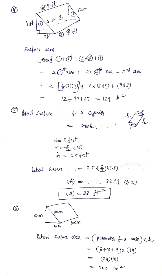 @ @ 94t sdt yftol5th 0 q ft 3ft area Surface area toef 0+0 + 2x3+0 oftarea + 2x @that area + [{*)(4)]+ + 2x (9x5)+ (9x3) 12+