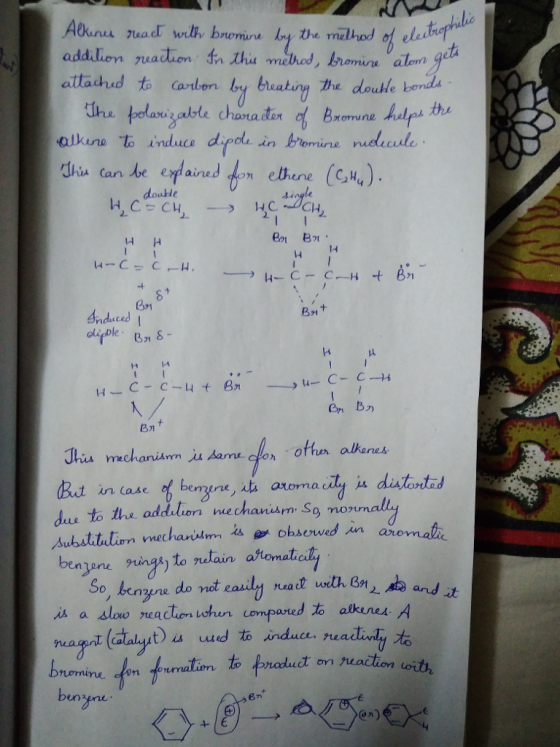attadud to carkon by breaking the double bonda alkne to induce dipol in biemine meecule u Can aure double 14 1 01 Anduced on